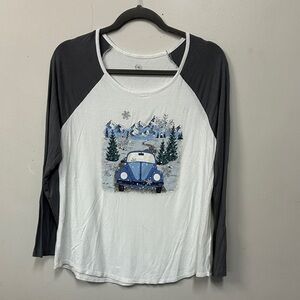 Cato Long Sleeve Tee with Winter Scene - White & Gray